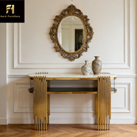 Table console de luxe moderne pieds en acier inoxydable doré avec miroir pour entrée de la maison pour salon hôtel ou villa