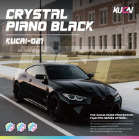 KUCAI 1.52*17m Film Vinyle Automobile pour Voiture, Film de Protection de Véhicule PET Métallique Noir Piano Cristal, Films Vinyle pour Voitures