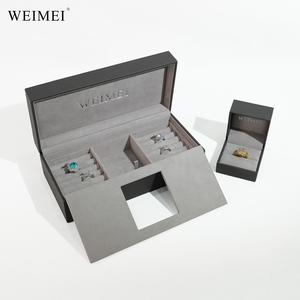 WEIMEI Custom Logo highclass <b>grey</b> PU Leather Velvet Jewelry <b>Storage</b> <b>Box</b> Luxury Gift <b>Box</b> for Ring Jewelry Packing <b>Box</b> - Product Image 6