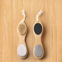 Brosse de nettoyage multifonction en bambou, double face, pierre ponce et poils de porc, pour le nettoyage des mains, des pieds et des ongles