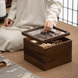 Plateau carré multifonctionnel en bois de noyer avec couvercle, idéal pour le thé et les collations, pour la maison, le salon, les fêtes et les invités - Product Image 3