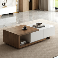 Table basse rectangulaire moderne extensible en bois de noyer blanc, durable, avec 2 tiroirs coulissants, meubles pour le salon