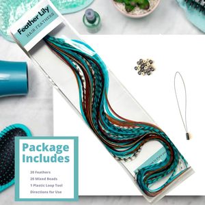 Kit de Extensiones de Cabello Liso 1B con Cuentas de Microlink DIY de Pluma de Gallo Real Larga, Herramienta de Bucle, Turquesa Occidental - Product Image 3