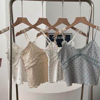 Brandy BM Floral V-neck Lace Pure Cotton Suspender Vest Women's Spring Summer Short Tight Versatile Temperament tank Top Sling