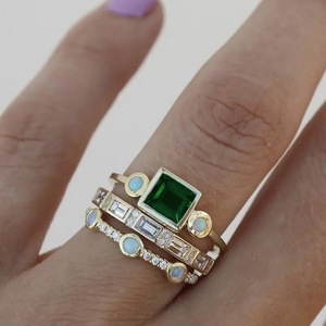 Anillo Geométrico H439 con Zafiro, Anillo de Compromiso con Piedra Cuadrada Engastada en Bisel, Gema Natural para Mujer - Product Image 3