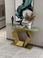 Table console de luxe simple et moderne avec plateau en acier doré et marbre Nouveau design pour l'entrée, le salon ou l'hôtel