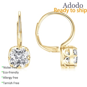 Pendientes de Moda con Circonita de 7mm, Diseño Simple, Corte Princesa, Geométricos, Cuadrados, Chapados en Oro de 14k, para Mujer, Uso Diario - Product Image 1