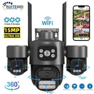 Cámara PTZ Exterior H.265 con 3 Pantallas, 3 Lentes, 15MP CMOS <span class=keywords><strong>HD</strong></span>, WiFi, IP66 Impermeable, Visión Nocturna, Seguimiento Automático y Almacenamiento en la Nube - Product Image 1