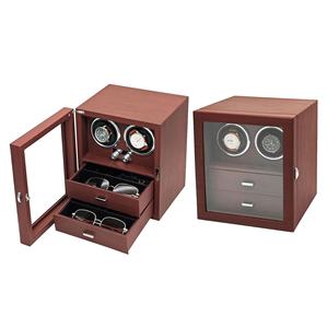 Lüks Gül Ağacı Desenli PU Otomatik Saat Çalıştırıcı Ahşap Sessiz Döner Vitrin Çok Fonksiyonlu 2 Katmanlı Mücevher Saklama Kutusu - Product Image 1