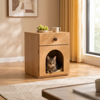 Table de chevet contemporaine en bois pour chat avec tiroir et porte arquée pour chat, table de chevet en chêne pour chambre à coucher OEM ODM