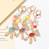 Offre Spéciale Adorable Porte-clés Ours Ballon Scintillant en Strass, Breloque Animale en Alliage pour Sac à Dos, Cadeau d'Anniversaire