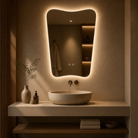Miroir intelligent de salle de bain à LED rétroéclairé de forme irrégulière pour la décoration d'hôtel avec interrupteur tactile anti-buée