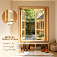 Ventana Abatible de Pino Macizo Estilo Chino, Doble Apertura, Madera Cruda sin Acabado, Decoración Interior, Resistente al Viento, Dimensiones Personalizadas para Apartamento