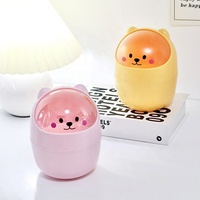 Poubelle de bureau ronde en plastique motif dessin animé Ours Chat avec couvercle à ouverture tactile pour la maison et le bureau