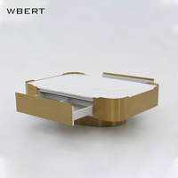 WBERT Tiroir carré personnalisé Rangement Design Post-Moderne Métal Marbre Combinaison Lumière Luxe Table basse en acier inoxydable Petite