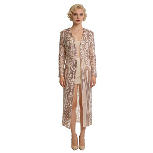 Women's <b>Mesh</b> Sequined Long Sleeve <b>Cardigan</b> Plus Size Prom Performance Costume Embroidered Organza Sheer Layer Translucent 7-Day - Product Image 4