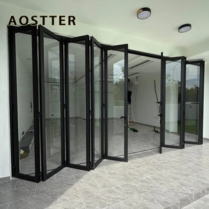 <span class=keywords><strong>Porte</strong></span> pliante AOSTTER en <span class=keywords><strong>aluminium</strong></span> finition noire minimaliste avec panneau <span class=keywords><strong>de</strong></span> sécurité haute transparence et seuil encastré pour villa contemporaine - Product Image 5