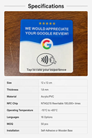 Autocollant NFC en acrylique en néerlandais prêt à être expédié, 10 cm, étiquette Google Review, plaque NFC Premium pour avis