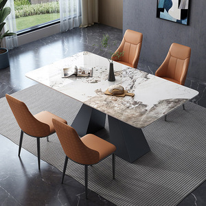 Table à manger moderne de style italien en acier au carbone avec plateau en pierre, pieds noirs fixes, mobilier pour la maison, restaurant, appartement - Product Image 3