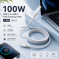 Câble USB-C vers USB-C 100W 1,2M, charge rapide PD 5A, câble de données USB 2.0 tressé en nylon, OEM ODM, petites quantités acceptées