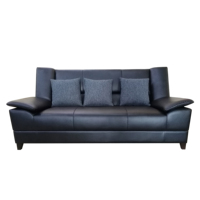 Kommerzielles Nordisches Schwarzes Gäste-Wartezimmer-Sofa, Breites 3-Sitzer-Sofa aus PU-Leder mit Holzrahmen für Hotel, Villa und Wohnzimmer