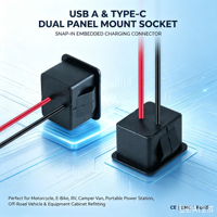 Connecteur double USB-A et Type-C à montage sur panneau LN-017, prise femelle USB 2.0 avec fils d'alimentation rouge et noir pour la charge d'équipements automobiles