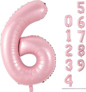 Palloncino Foil Autogonfiabile Grande 40 Pollici, Numero 6 Rosa Chiaro Lucido, per Ragazze 0-9 Anni, Festa di Compleanno, Anniversario - Product Image 1