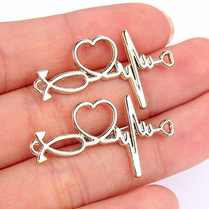 Новый дизайн, подвеска «сделай сам» из сплава, стетоскоп, сердце, электрокардиограмма для браслета, ожерелье, изготовление ювелирных изделий для врача/медсестры - Product Image 2