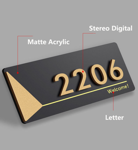 Placas de nombre de puerta de oficina acrílicas personalizadas, letreros de número de habitación de hotel de apartamento de Color dorado - Product Image 3