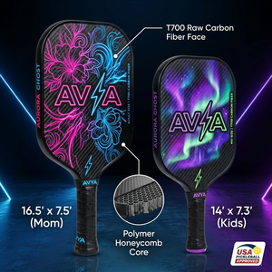 Ensemble de pickleball pour parents et enfants, approuvé par l'USAPA, AVYA T700, fibre de carbone brute, technologie Spin 13 mm, Aurora Ghost, lot de 2, haute qualité - Product Image 3