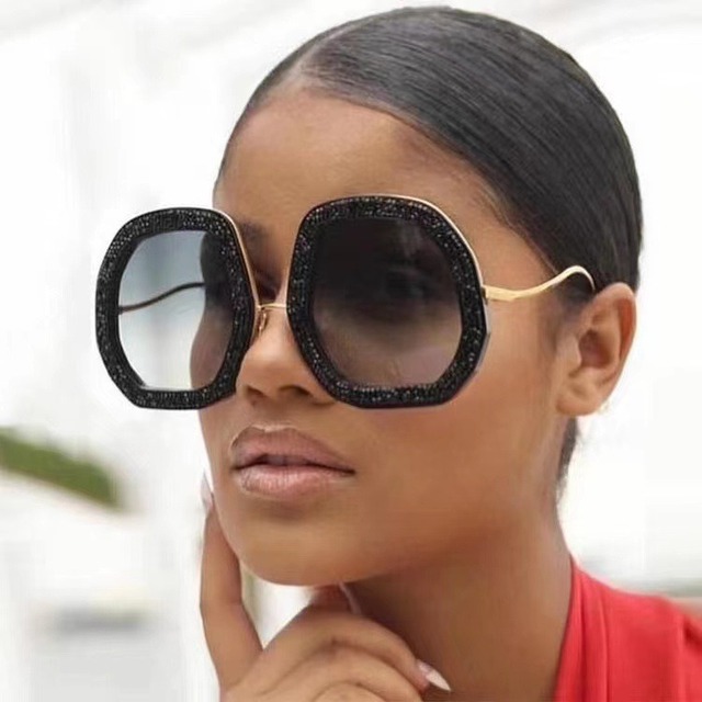 81057 Irregular Large Frame Sunglasses Square Oversized Sunglasses Rimless Diamond Sunglasses Women