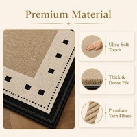 Tapis de salon moderne de style mi-siècle marron, tapis de zone personnalisé avec bordure carrée noire, antidérapant, résistant à l'usure, insonorisant, tapis OEM
