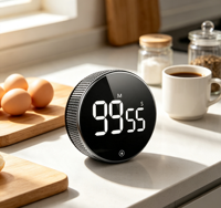 Minuteur de cuisine numérique rotatif magnétique à commande tactile avec affichage LED, en plastique, pour la cuisson, le fitness et la productivité