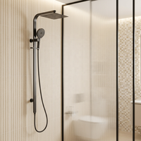 Système de douche noir Watermark Wels, robinet de douche mural 4 fonctions avec pommeau de douche pluie et douchette à main