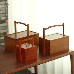 Boîte alimentaire en bois à double couche avec poignée, rectangulaire, empilable, pour pique-nique, camping, emballage général, 22,5 cm de haut - Product Image 1