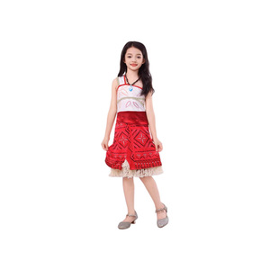 <b>Moana</b> Costume <b>Dress</b> For Girls Children Stage Performance Wear Red White Patterned With Tassel Hem - Product Image 3