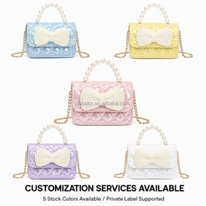 Sacs à main de créateur de <span class=keywords><strong>marque</strong></span>, sac à bandoulière mini en cuir PU de luxe pour enfants et filles, poignée perlée, nœud papillon, sac de soirée avec rabat, AQL 1.0 - Product Image 3