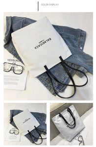 Fashion <strong>Medium</strong> Light Weight Leather Handle Cotton Canvas Fabric Tote Bag Canvas Cotton Tote Bag Woman <strong>Handbag</strong> - Product Image 6