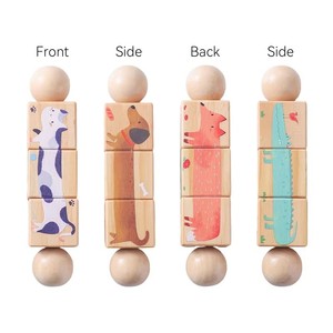 Jouet éducatif <span class=keywords><strong>rotatif</strong></span> pour enfants en forme d'animaux, jouet créatif à mordiller et à agiter, jouet de préhension pour bébé en bois - Product Image 4
