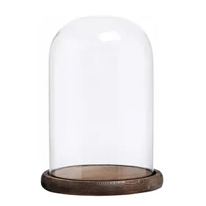 批发透明玻璃圆顶，木质底座，咖啡色绘画玻璃钟形