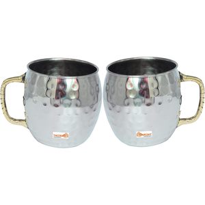 PARIJAT Handicraft Pack 2 Stainless Steel Moscow Mule Mugs 16 Ounce <b>Insulated</b> Ceramic <b>Cups</b> Brass Handle Coffee Beer Mug <b>Cups</b> - Product Image 4