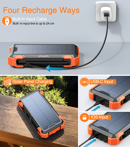 แบตสำรองกล้องพกพาสำหรับใช้งานกลางแจ้ง ความจุ 18000mAh พร้อมสาย Micro USB และ USB-C ในตัว ทนทาน กันน้ำ กันกระแทก รองรับการชาร์จไร้สายด้วยพลังงานแสงอาทิตย์ - Product Image 3