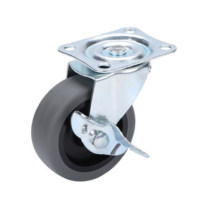 3 Inch Swivel Rubber Caster With Brake Flat Bottom Industrial Trolley Wheel Furniture Castor Bolt Hole Type Soft Tread - Product Image 4