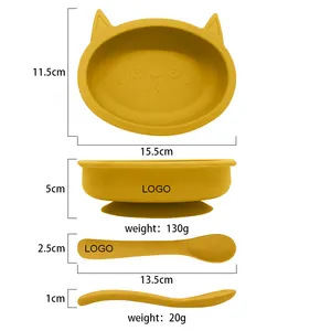 2023 नई BPA मुक्त 100% खाना ग्रेड Collisable बच्चे कार्टून खिला चूषण थाली के साथ सेट सिलिकॉन बच्चे कटोरा चम्मच सेट