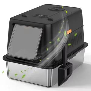 Geruchs kontrolle bedeckte Edelstahl-Katzen toilette Extra große geschlossene Metall-Katzen toilette mit hochseitigem Gehäuse und Schaufel - Product Image 1