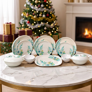 Juego de Platos Cuadrados de Melamina con Diseño Floral, Platos para Cocina y Postre con Utensilios - Product Image 3