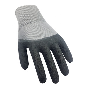 Guantes <span class=keywords><strong>de</strong></span> trabajo con forro gris recubierto <span class=keywords><strong>de</strong></span> <span class=keywords><strong>espuma</strong></span> <span class=keywords><strong>de</strong></span> látex negro 3/4 antideslizantes <span class=keywords><strong>espuma</strong></span> anticorte látex poliéster - Product Image 3