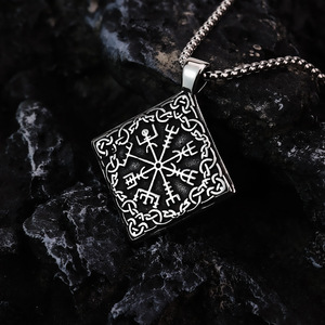 Nordic Men's Stainless Steel Pendant Viking <b>Compass</b> Necklace Geometric Design Gift Jewelry - Product Image 2