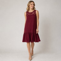 Robe Courte Décontractée Joydressing pour Femme avec Col Rond, Volants et Empiècement en Dentelle, Idéale pour la Vente en Gros aux Boutiques