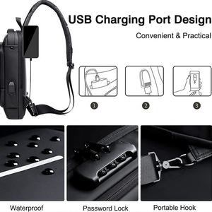 <span class=keywords><strong>Sac</strong></span> <span class=keywords><strong>Bandoulière</strong></span> Messenger Étanche Antivol Tendance de Voyage avec Logo Personnalisé et Port USB pour <span class=keywords><strong>Ordinateur</strong></span> Portable, Homme - Product Image 4